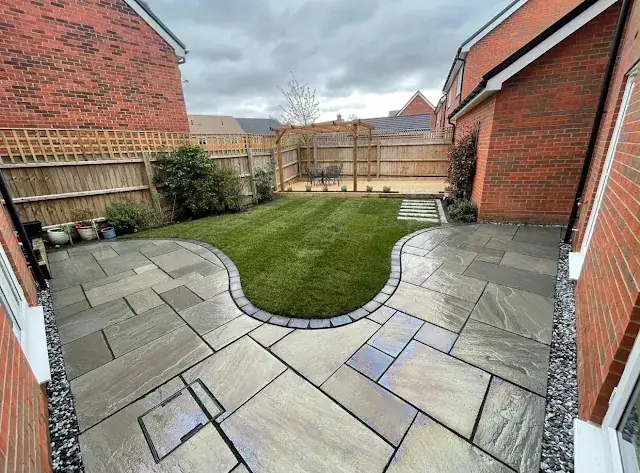 Patio and garden path by Yellowstone, Wiltshire 4